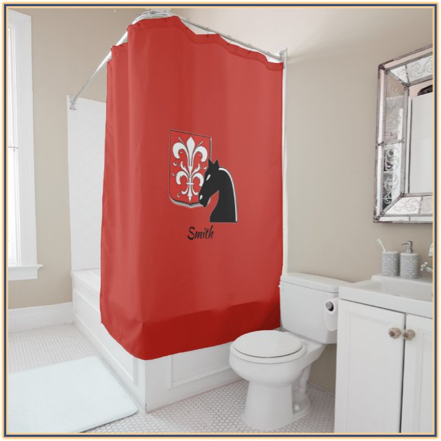 Rideaux De Douche Chevalier rouge et noir médiéval et bouclier (Créateur téléchargé)