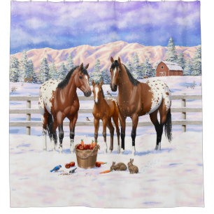 Rideaux De Douche Chevaux Appaloosa De Baie Brown En Neige