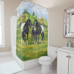 Rideaux De Douche Chevaux Appaloosa Noir Dans Les Pâturages D'Été