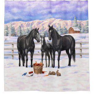 Rideaux De Douche Chevaux Du Quartier Noir En Neige