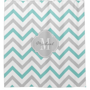 Rideaux De Douche Chevron bleu et gris turquoise élégant avec le
