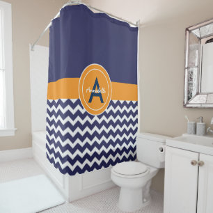 Rideaux De Douche Chevron bleu foncé orange