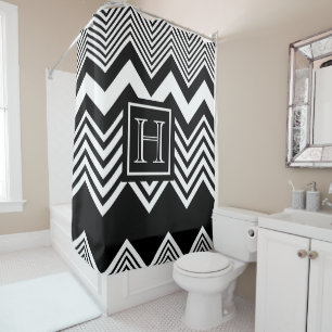 Rideaux De Douche Chevron noir et blanc