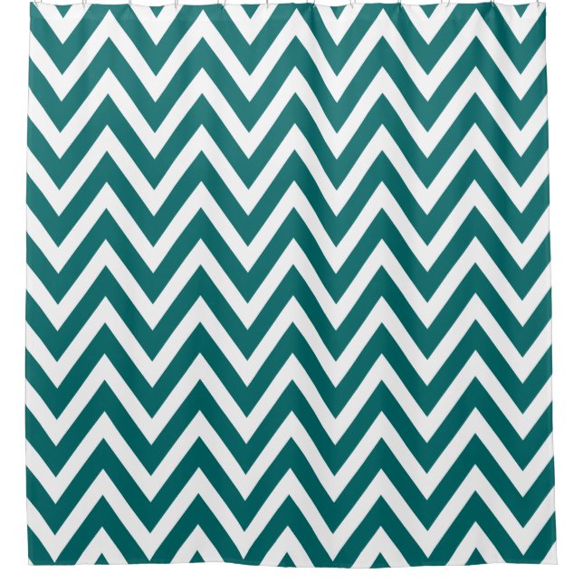 Rideaux De Douche Chevron Turquoise foncé et blanc (Devant)