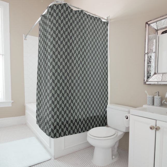 Rideaux De Douche Chevrons Gris (En situation)