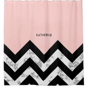 Rideaux De Douche Chevrons noirs blancs et roses