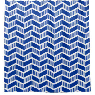 Rideaux De Douche Chevrons Steven - bleu marine et blanc