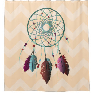 Rideaux De Douche Chevrons Turquoise et Maron Dream Catcher