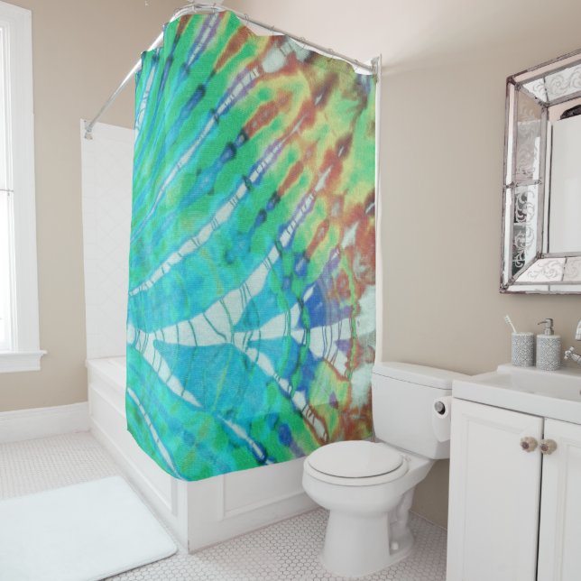 Rideaux De Douche Chic Abstrait moderne Boho Turquoise Brown Batik T (En situation)