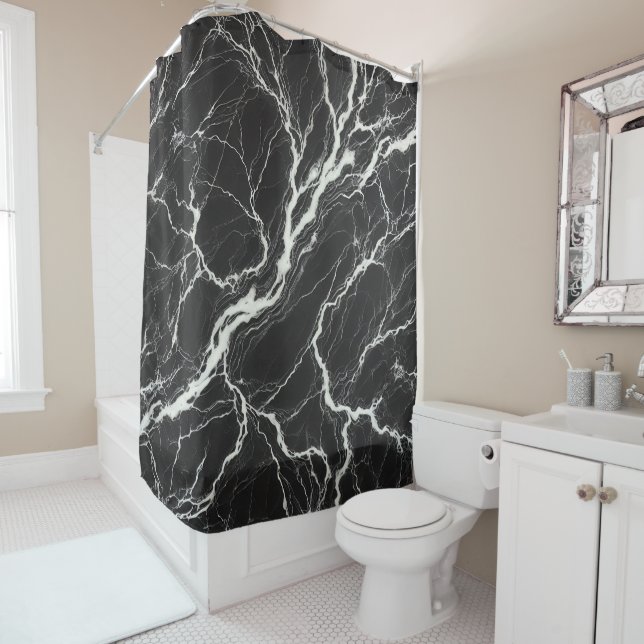 Rideaux De Douche Chic Black & Marbre blanc Look Glamor (En situation)