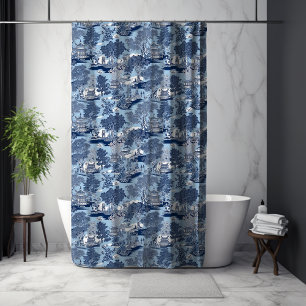 Rideaux De Douche Chic Bleu blanc saule chinoiserie cottage