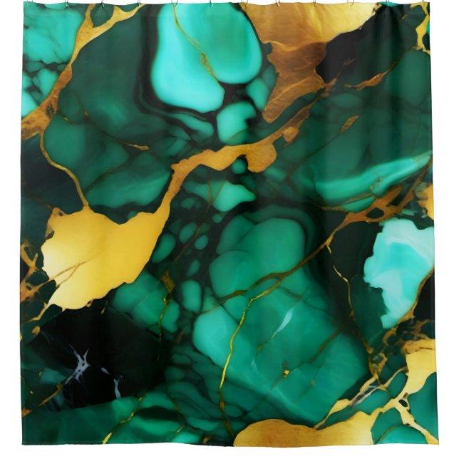 Rideaux De Douche Chic Elegant vert foncé jaune Faux Marble (Devant)