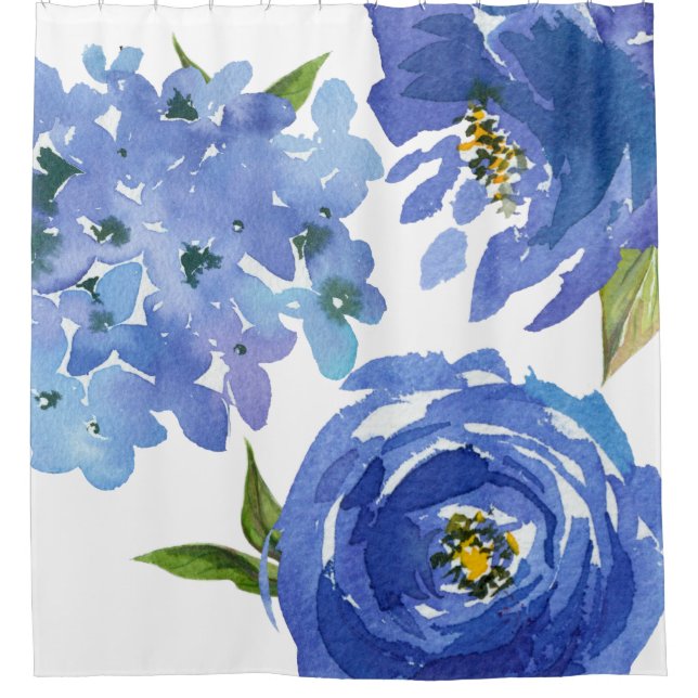 Rideaux De Douche Chic Girl Blue Floral Peonies Hydrangeas (Devant)