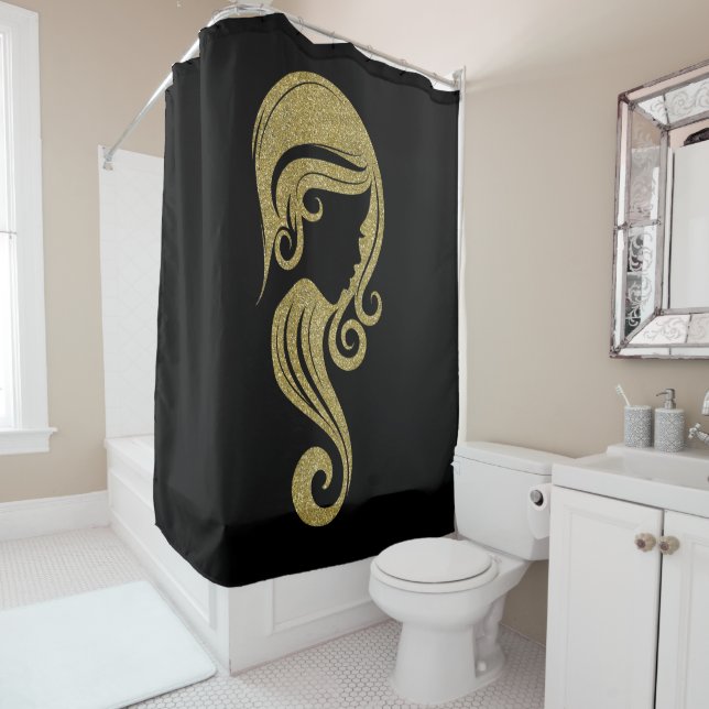 Rideaux De Douche Chic Gold Parties scintillant Beauté Fille cheveux (En situation)