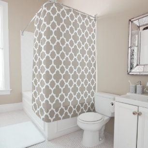 Rideaux De Douche Chic Gris Beige Retro Cute Trellis Motif