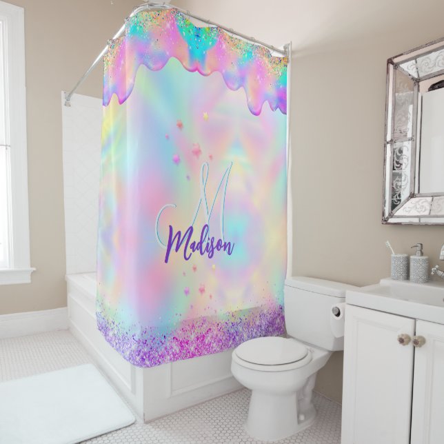 Rideaux De Douche Chic holographique monogramme de parties scintilla (En situation)