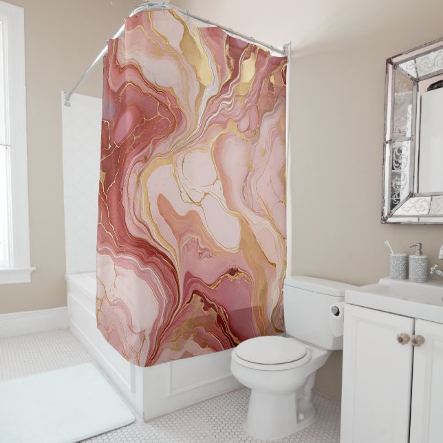 Rideaux De Douche Chic ivoire, Terracotta et or marbleisé (En situation)