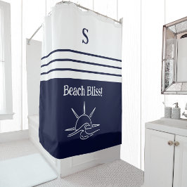 Rideaux De Douche Chic Monogram Marine Bleu Blancs Plage Maison