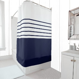 Rideaux De Douche Chic Navy Blue Stripes Beach House Nautique
