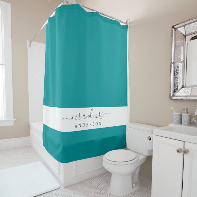 Rideaux De Douche Chic Newlysée M. Mme Tropical Green Monogram (En situation)