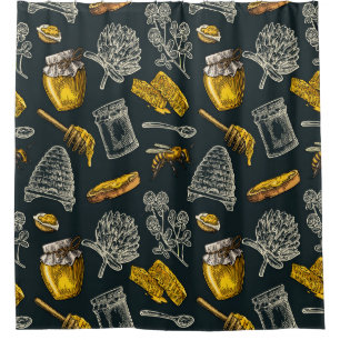Rideaux De Douche Chic organique vintage de miel d'abeille de jaune