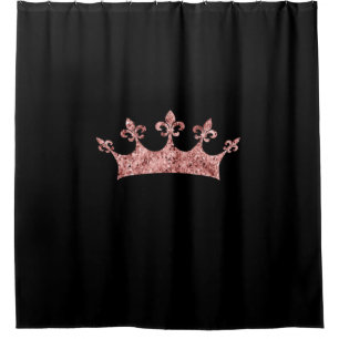 Rideaux De Douche Chic Rose Gold Shimmer Princess Crown sur Black