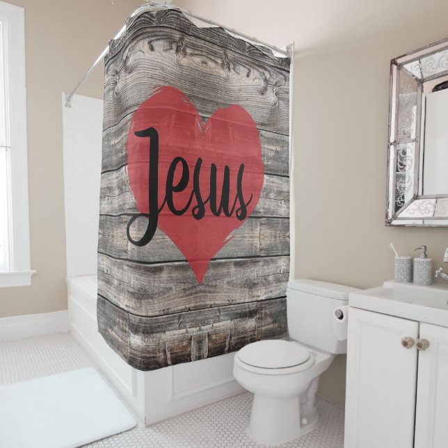 Rideaux De Douche chic rustique mignon JESUS HEART | (En situation)
