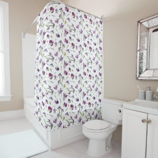 Rideaux De Douche Chic Rustique Purple Aquarelle Iris Fleurs Motif