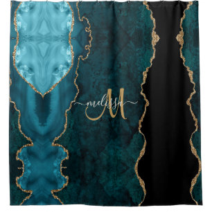 Rideaux De Douche Chic Turquoise Gold Parties scintillant Agate Pers