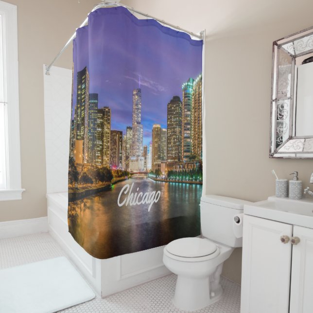 Rideaux De Douche Chicago Illinois City La Nuit (En situation)