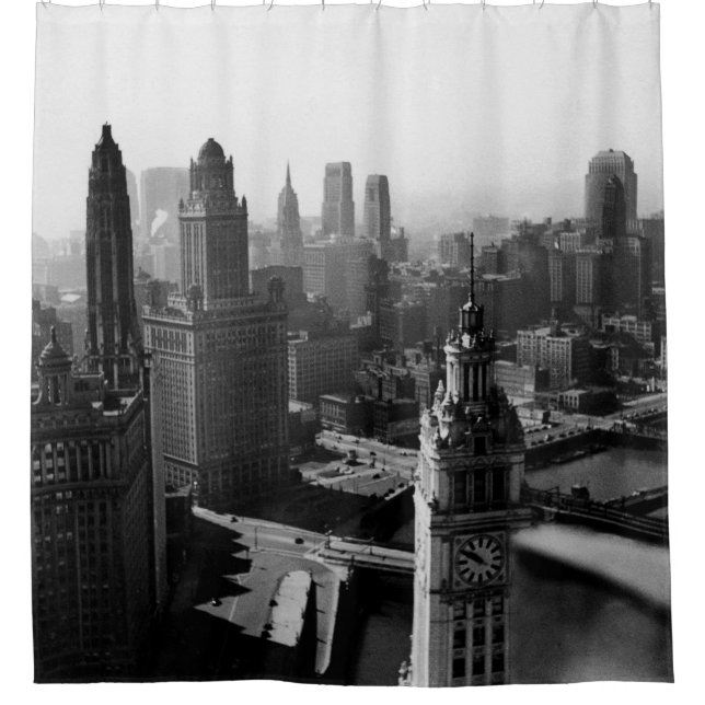 Rideaux De Douche Chicago Skyline1930's from Above view Photograph (Devant)