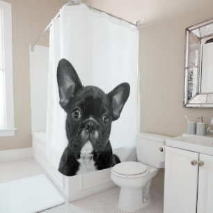 Rideaux De Douche Chien adorable  Le visage de Chien de France Noir