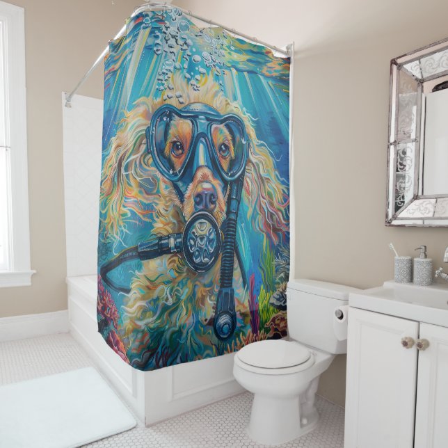 Rideaux De Douche Chien Afghan Hound Plongée sous-marine (En situation)