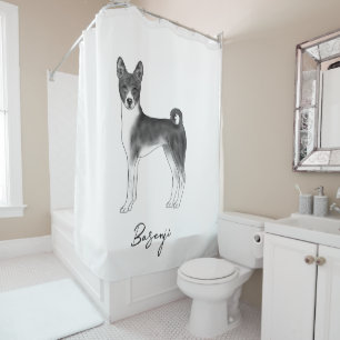 Rideaux De Douche Chien Basenji Mignon En Noir Et Blanc & Texte Pers