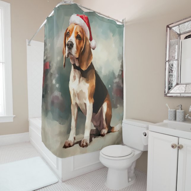 Rideaux De Douche Chien beagle à Noël de neige (En situation)