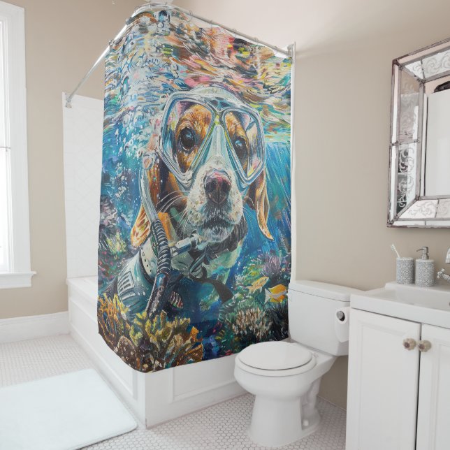 Rideaux De Douche Chien beagle Plongée sous-marine plongée (En situation)