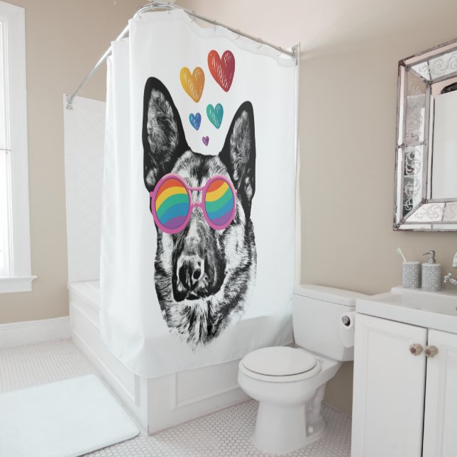 Rideaux De Douche Chien berger allemand avec coeur Saint-Valentin (En situation)
