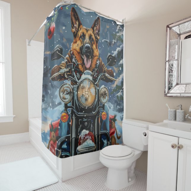 Rideaux De Douche Chien berger allemand équitation moto Noël (En situation)