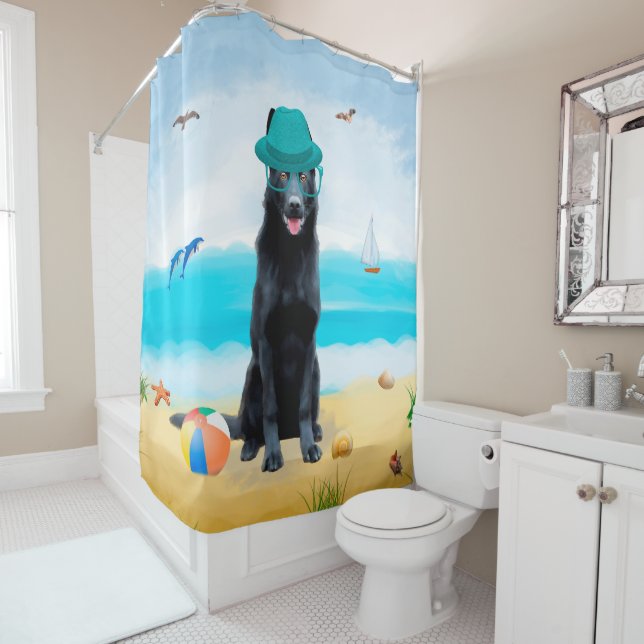 Rideaux De Douche Chien berger allemand noir sur la plage (En situation)