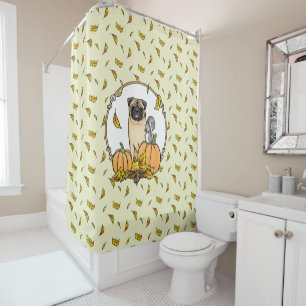 Rideaux De Douche Chien Carlin d'automne (fawn) Citrouille mignon Fe