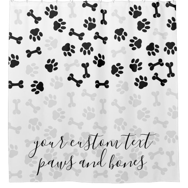 Rideaux De Douche Chien Chat Os Pattes Blanc Noir Animal De Compagni (Devant)