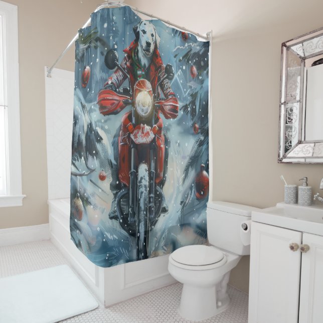 Rideaux De Douche Chien dalmate équitation moto Noël (En situation)
