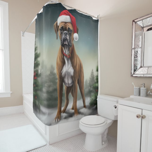 Rideaux De Douche Chien de boxe en Noël de neige (En situation)