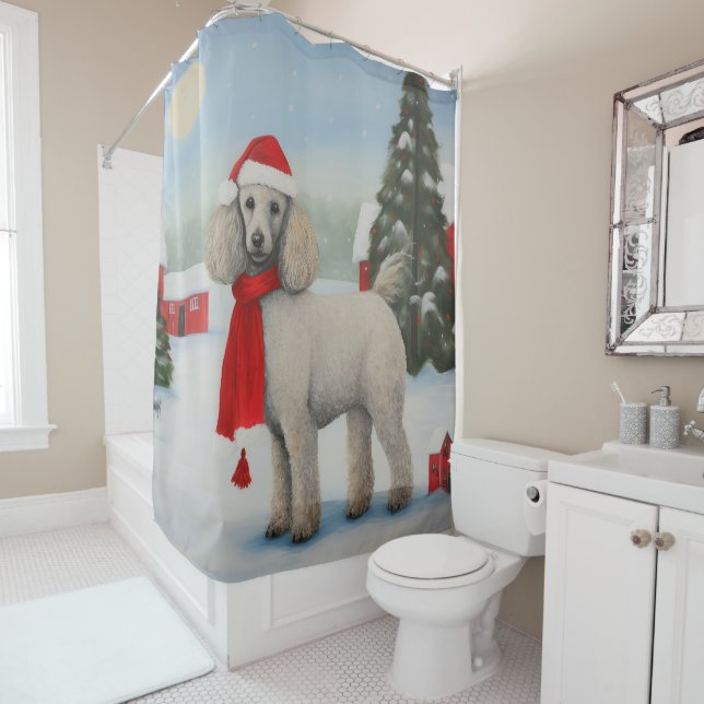 Rideaux De Douche Chien de caniche à Noël de neige (En situation)