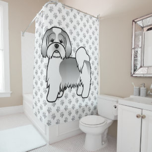 Rideaux De Douche Chien de dessin animé mignon Lhasa Apso argent et