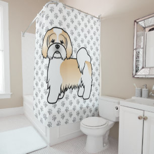 Rideaux De Douche Chien de dessin animé mignon Lhasa Apso or et blan