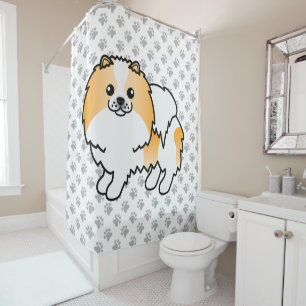 Rideaux De Douche Chien de dessin animé Pomeranian Parti-Couleur Ora