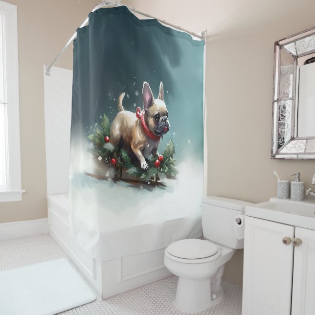 Rideaux De Douche Chien de Noël neige hiver (En situation)