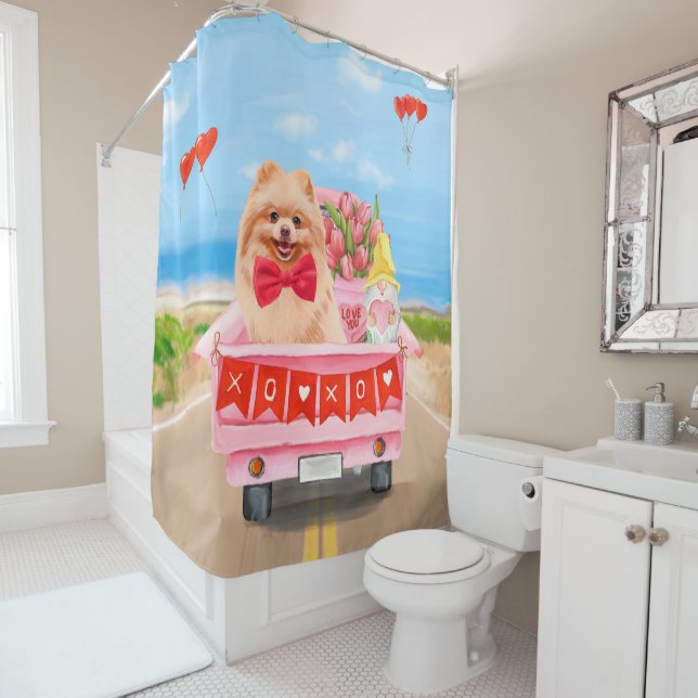 Rideaux De Douche Chien de Poméranie Saint-Valentin Camion (En situation)