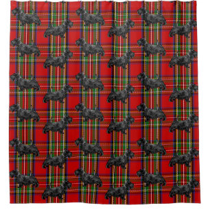 Rideaux De Douche Chien écossais sur Tartan écossais rouge